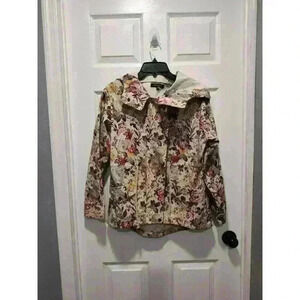 Margot Floral Hooded‎ Full Zip Snap Button Coat Jacket With Pockets Size XSMALL